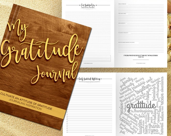 Gratitude Journal Writing Prompts. Notebook. Daily Guided Journal Book. Quotes. Thankful Journal. To Write In. Writing Journal. Wood Brown.