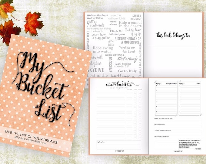 Bucket List Journal. Planner. Writing Prompts. Guided Journal. Bucket List Gift. Bucket List Notebook. Goals. Adventure gift. Orange Journal