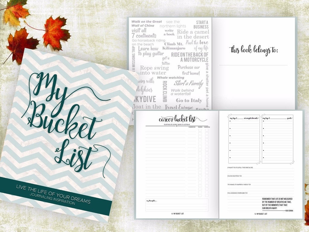 Bucket List Journal. Planner. Writing Prompts. Guided Journal. Bucket