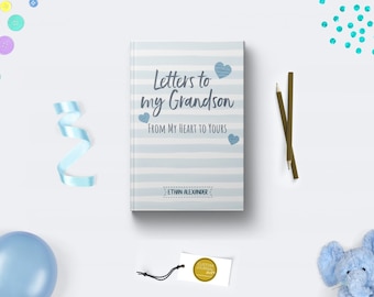 Letters to My Grandson Boy Journal. Personalized Custom Name. New Grandparent Grandmother Grandfather Soon To Be Keepsake Gift. Hardcover.