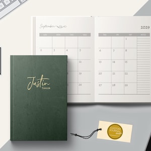 Calendrier mensuel quinquennal 2025-2029. Nom personnalisé personnalisé. Relié, 60 mois, 5 ans, carnet de notes, notes, femme, homme, cadeau