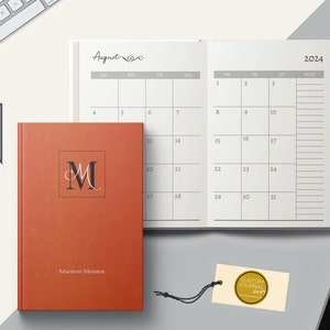 2025-2029 Five Year Monthly Planner Calendar. Personalized Custom Name Monogram Letters. Hardcover 60 Months 5 Year Planning Journal Notes.