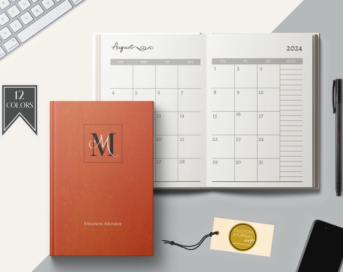 2024-2028 Five Year Monthly Planner Calendar. Personalized Custom Name Monogram Letters. Hardcover 60 Months 5 Year Planning Journal Notes.