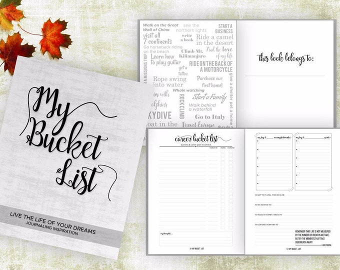 Bucket List Journal. Planner. Writing Prompts. Guided Journal. Bucket List Gift. Bucket List Notebook. Goals. Adventure gifts. White journal