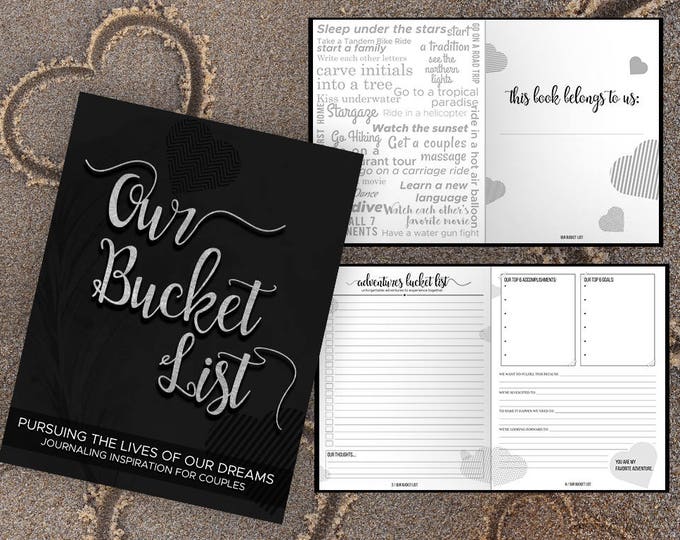 Bucket List for Couples Journal Book. Writing Prompts. Wedding Anniversary Bridal Shower Engagement Gift. Date Night. Black Silver Journal