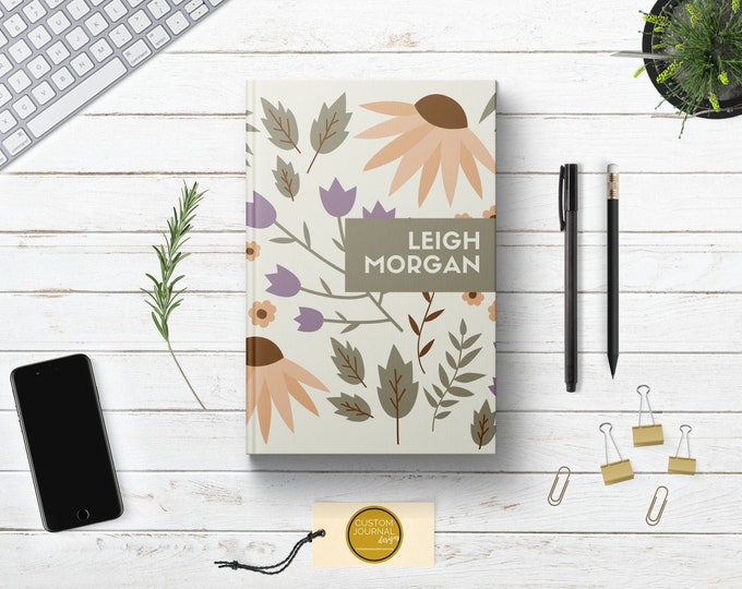 Personalized Floral Writing Journal. Custom Name Hardcover. Lined Dot Grid. Cute Gift for Women - Mom Wife Sister Daughter Best Friend Boss