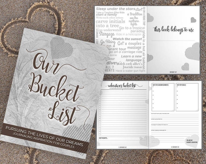 Bucket List for Couples Journal Book Writing Prompts. Wedding Anniversary Bridal Shower Engagement Retirement Gift. Date Night Ideas. Grey