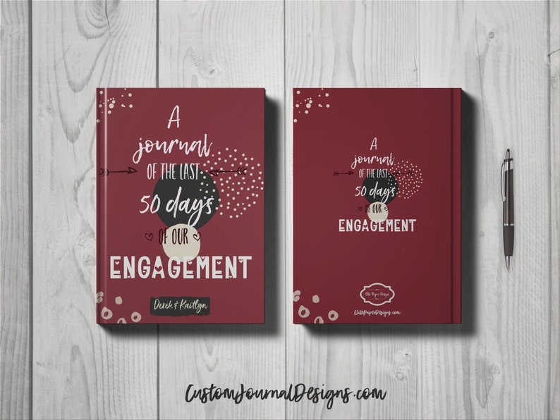 Last 50 Days of Our Engagement Journal Notebook. Personalized Custom Couples Name Blank Writing Book. Keepsake Wedding Countdown Gift Ideas