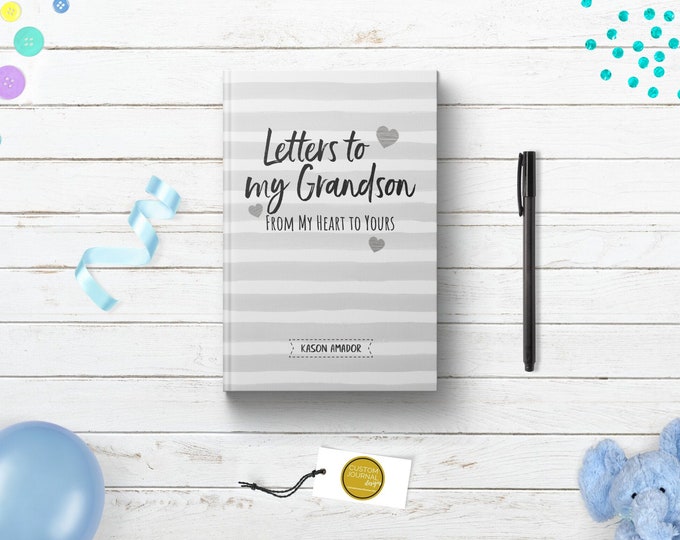 Letters To My Grandson Boy Journal. Personalized Custom Name. Grandparent Grandmother Grandfather Soon To Be Keepsake Gift. Grey Hardcover.