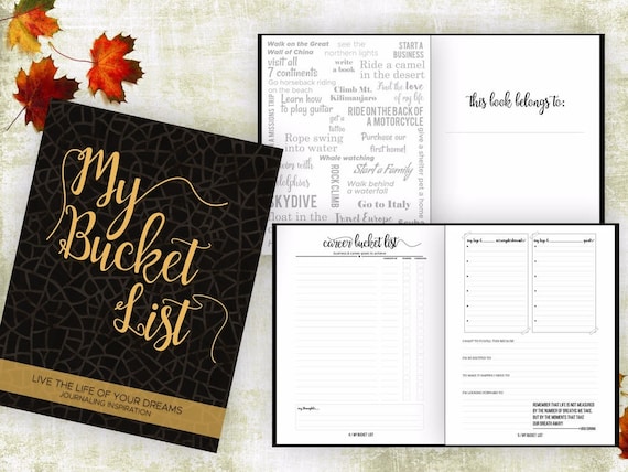 Bucket List Journal. Planner. Writing Prompts. Guided Journal. Bucket List Gift. Bucket List Notebook. Goals. Adventure gifts. Black Journal