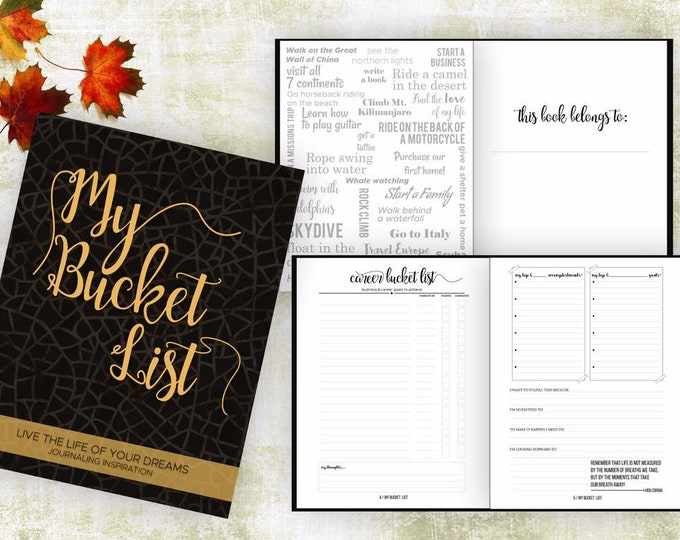 Bucket List Journal. Planner. Writing Prompts. Guided Journal. Bucket List Gift. Bucket List Notebook. Goals. Adventure gifts. Black Journal