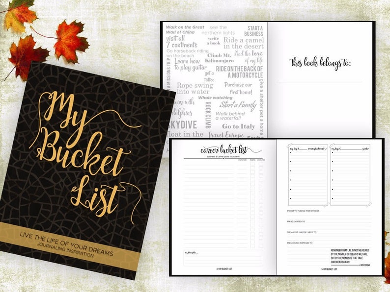 Bucket List Journal. Planner. Writing Prompts. Guided Journal. Bucket List Gift. Bucket List Notebook. Goals. Adventure gifts. Black Journal