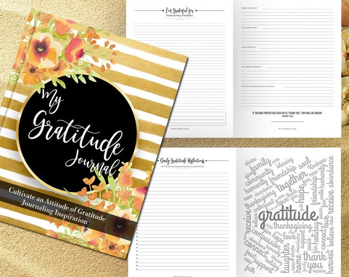 Gratitude Journal Writing Prompts. Notebook. Daily Guided Journal Book. Quotes. Thankful Journal. To Write In. Writing Journal. Gold Stripe.