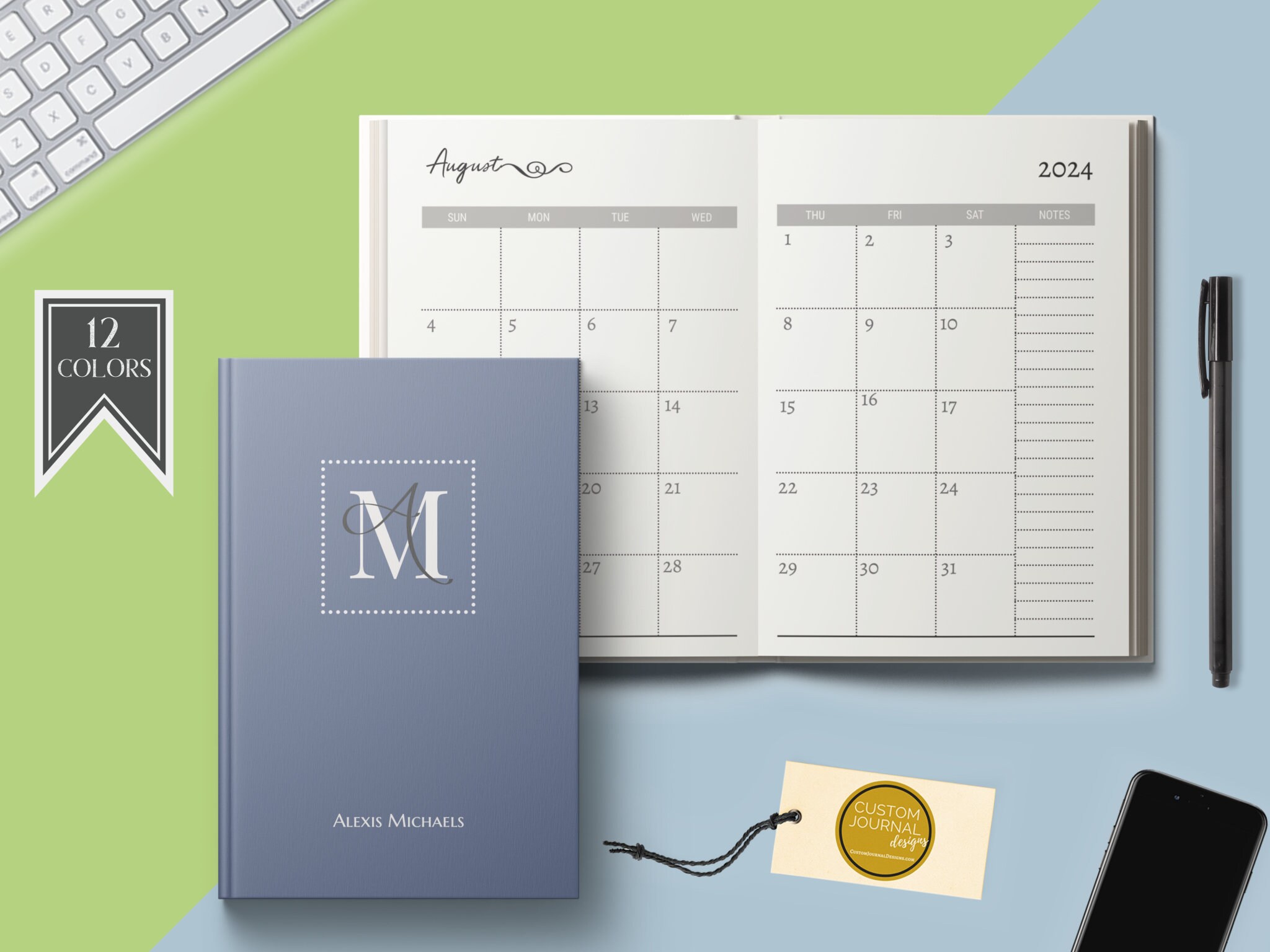 2023-2027 Five Year Monthly Planner Calendar. Personalized Custom Name  Monogram Letters. Hardcover 60 Months 5 Year Planning Journal Notes.