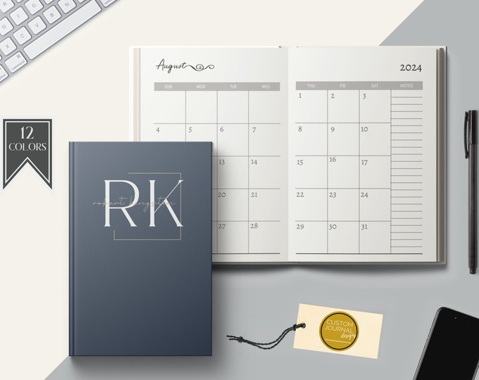2025-2029 Five Year Monthly Planner Calendar. Personalized Custom Name Monogram Letters. Hardcover 60 Months 5 Year Planning Journal Notes.