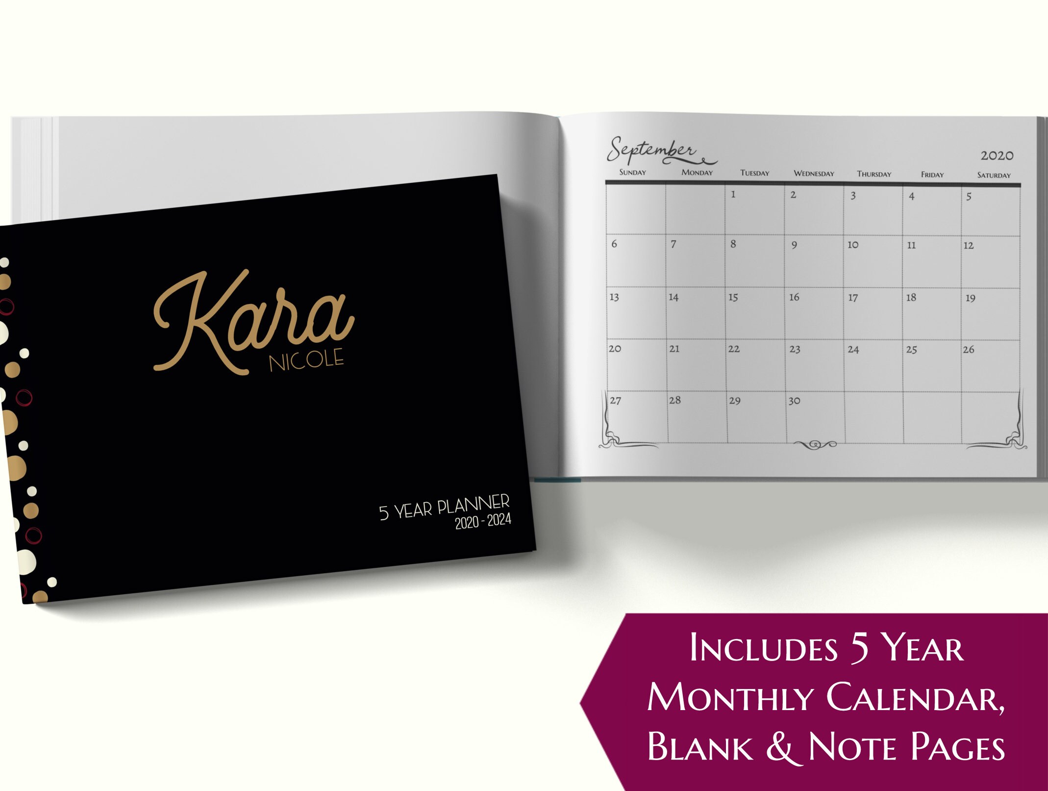 60Month Calendar Black 20202024 5Year Planner