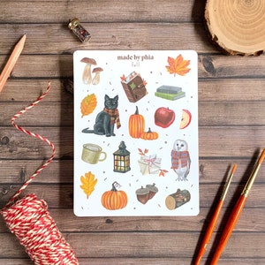 Fall Sticker Sheet | Autumn Sticker Sheet, Bullet Journal Stickers, Planner Stickers, Dark Academia, Halloween Stickers, Cozy Stickers