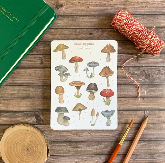 Mushroom Sticker Sheet, Cottagecore Bullet Journal Stickers