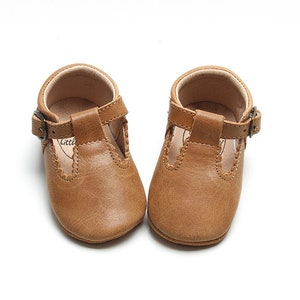 NEW Dark Tan Tbar Baby Shoe Soft Soled Shoe Waxed Leather Baby Mary Jane Baby Girl Shoe image 8
