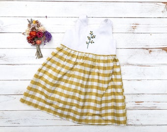 Embroided Gingham Dress | Needlework | Girls Dress | Scoop Back | Handmade Embroided Dress