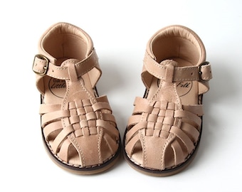 NEW | Woven Sandal | Camel | Woven Sandal | Waxed Leather | Rubber Sole | Toddler Sandal | Little Girl | Little Boy | Genuine Leather