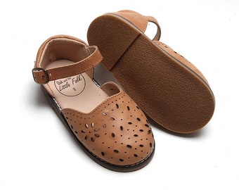 NEW | Pocket Sandal | Tan | Sandal | Waxed Leather | Rubber Sole | Little Girl | Genuine Leather