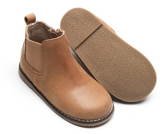 Tan Boot | Kids Leather Boot | Waxed Leather | Rubber Sole | Tan Toddler Boot  | Little Boy | Little Girl | Non Slip | Kids Leather Shoe