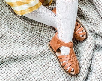 NEW | Woven Sandal | Tan | Woven Sandal | Waxed Leather | Rubber Sole | Toddler Sandal | Little Girl | Little Boy | Genuine Leather