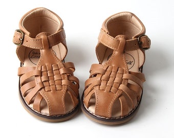 NEW | Woven Sandal | Tan | Woven Sandal | Waxed Leather | Rubber Sole | Toddler Sandal | Little Girl | Little Boy | Genuine Leather