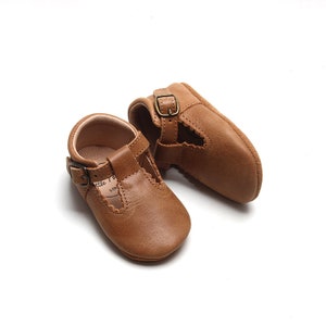 NEW Dark Tan Tbar Baby Shoe Soft Soled Shoe Waxed Leather Baby Mary Jane Baby Girl Shoe image 9