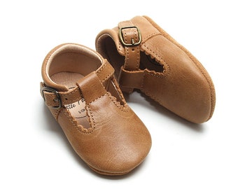 NEW Dark Tan Tbar | Baby Shoe | Soft Soled Shoe | Waxed Leather | Baby Mary Jane | Baby Girl Shoe