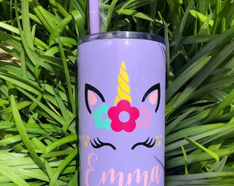 12oz Tumbler with Straw/Mini Tumbler/ Personalized Cups/ Custom Tumbler/ Bridesmaids Gifts/ Flower Girl Gift/ Unicorn Cup