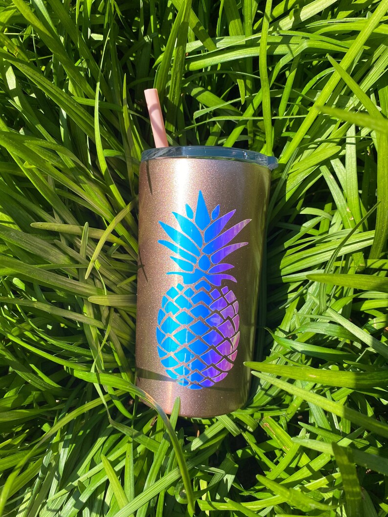 Vaso de piña/ Vaso flaco/ Vaso de verano/ Vaso de 12 oz con paja/ Mini vaso/ Tazas personalizadas/ Vaso personalizado imagen 8