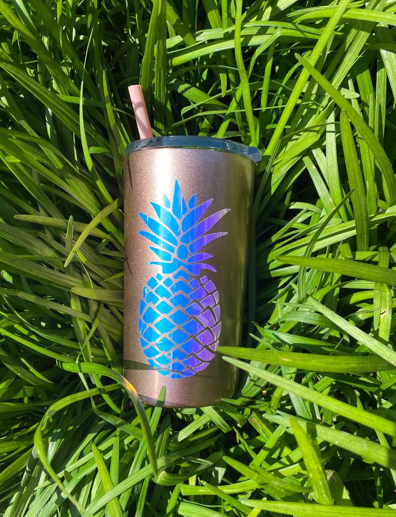 Vaso de piña/ Vaso flaco/ Vaso de verano/ Vaso de 12 oz con paja/ Mini vaso/ Tazas personalizadas/ Vaso personalizado imagen 3
