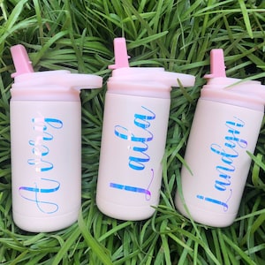 Vaso para niños personalizado/ Botella de agua para niños/ Vaso para sorbos/ Vaso para niños/ Vasos Togo/ Acero inoxidable de 12 oz/ Regalo de flores/ Regalo para portador de anillos