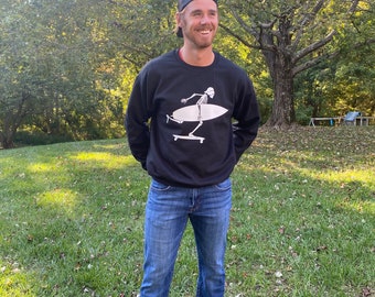 Skater Skeleton Sweatshirt, Surfer Skeleton Sweatshirt, Skateboarding Skeleton, Halloween Sweatshirt, Halloween, Oversized Sweatshirt