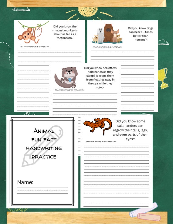Animal fun facts handwriting practice