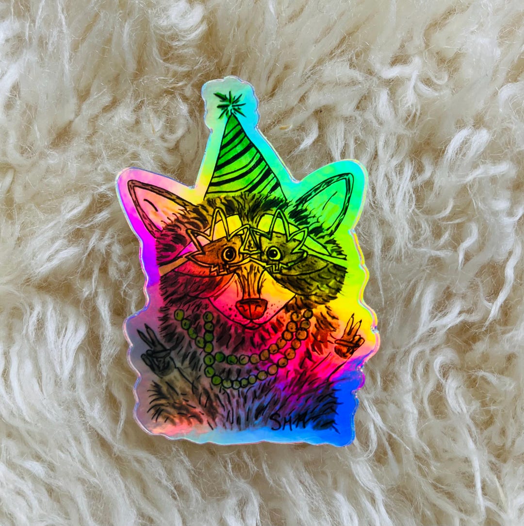 420 Party Raccoon Art Sticker Holographic - Etsy