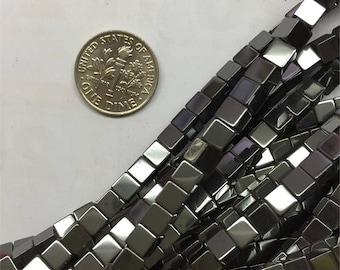 Magnetic Hematite Cube Beads 4x4x4mm, 16"