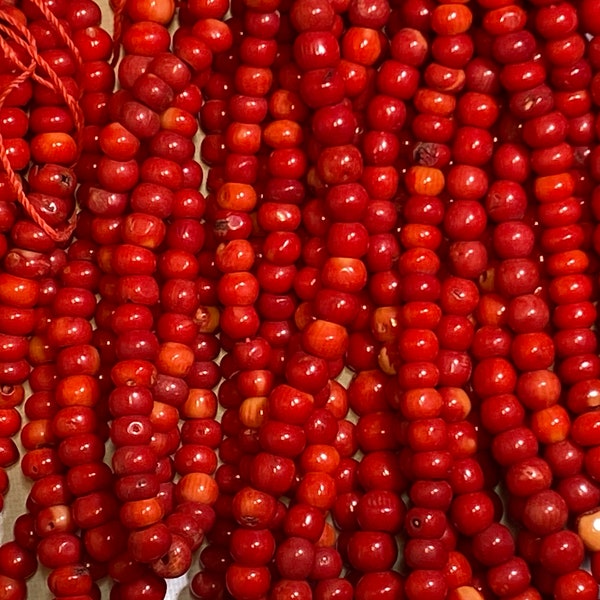 Natural Coral Rondelle Beads with 1.5-2mm large hole 15"