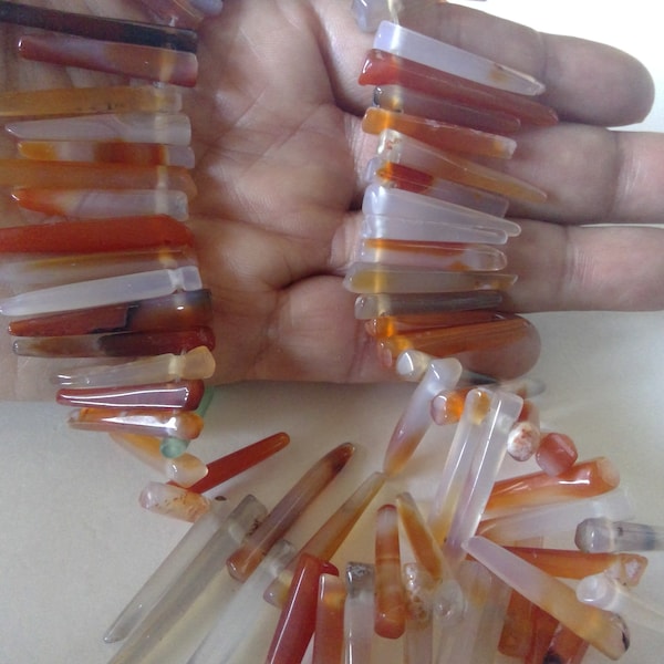 Natural Mongolian Carnelian Long Slender Points Spikes Top Side Drilled .  60 pcs per  Strand