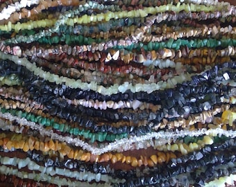 Random Mixed Gemstone 32-34"Chip Beads, 10 strands