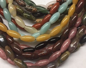 Gemstone Oval Rice Beads 5x12mm, 15.5"