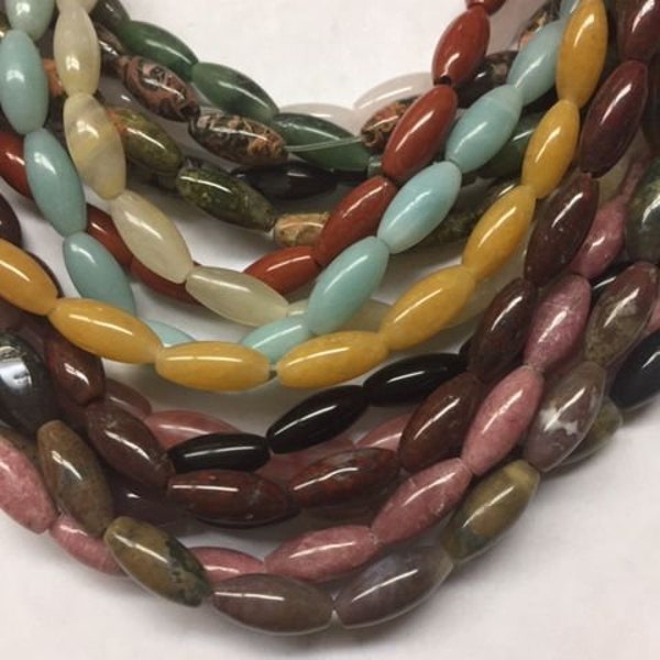 Gemstone Oval Rice Beads 5x12mm, 15.5"