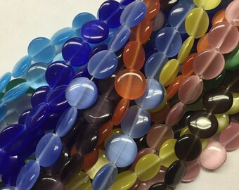 Cats Eye Flat Round Beads, 15.5&quot; (33 Beads)
