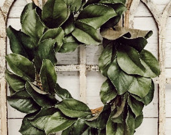 Magnolia Wreath Add-on for Farmhouse Windows, Holiday Wreath, Boxwood Wreath,