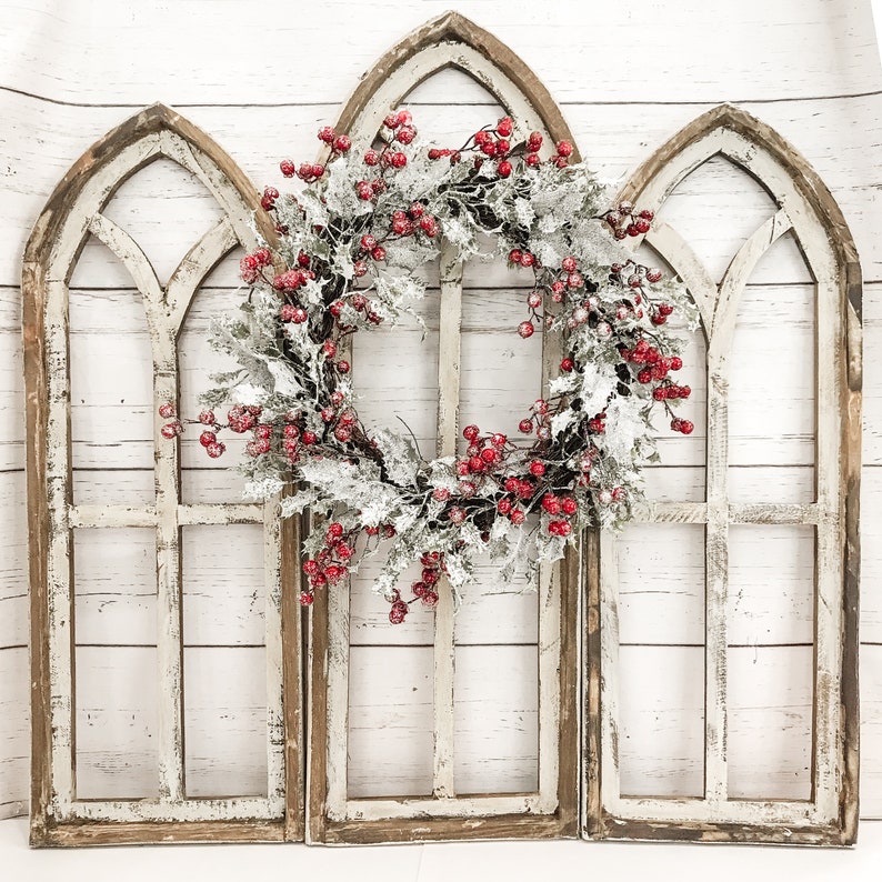 Cathedral Farmhouse Style Christmas Wood Window Frame image 1