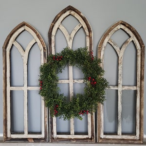 Cathedral Style Farmhouse Windows with Wreath add-on option, Magnolia Wreaths, Faux Florals, image 7