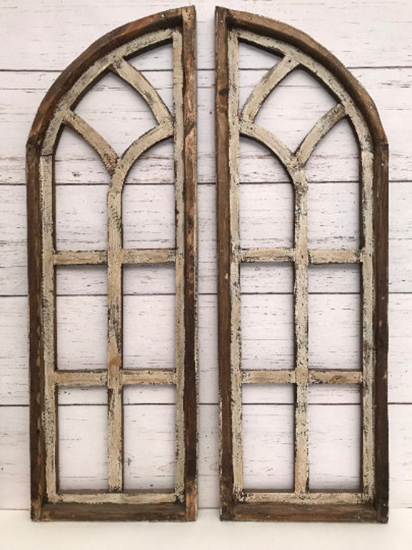 2 Piece Wooden Arch Window Wall Decor with Wreath Addon Etsy