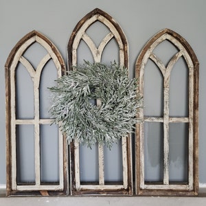Cathedral Style Farmhouse Windows with Wreath add-on option, Magnolia Wreaths, Faux Florals, image 5